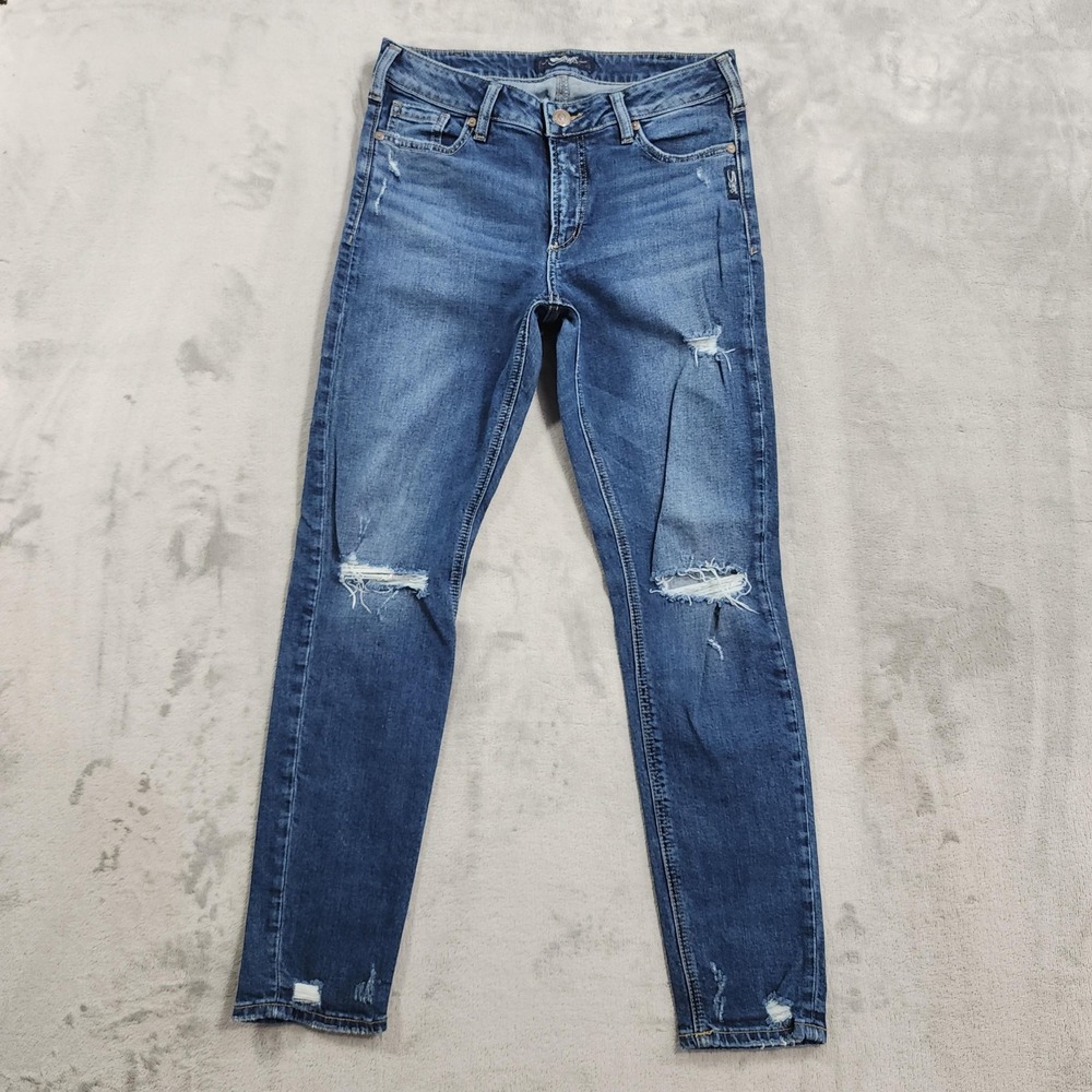 Silver Jeans Co Jeans Womens 30x29 Blue Mid Rise Mazy Skinny Distressed Stretch